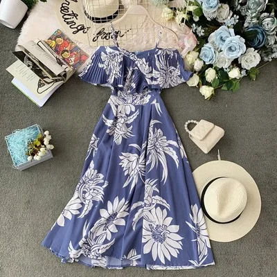 

2021 New Arrivals Ladies Dresses Hawaiian Embroidered Cotton Off Shoulder Elegant Beach Wear Womens Maxi Boho Dress, Pictures colors