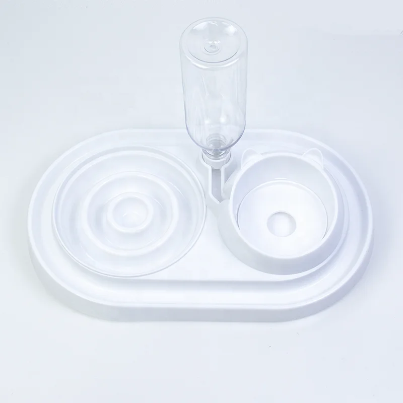 

Pet Dog Cat Feeding Plastic Double Bowl Automatic Renewal Water Bowl Feeder, As picture