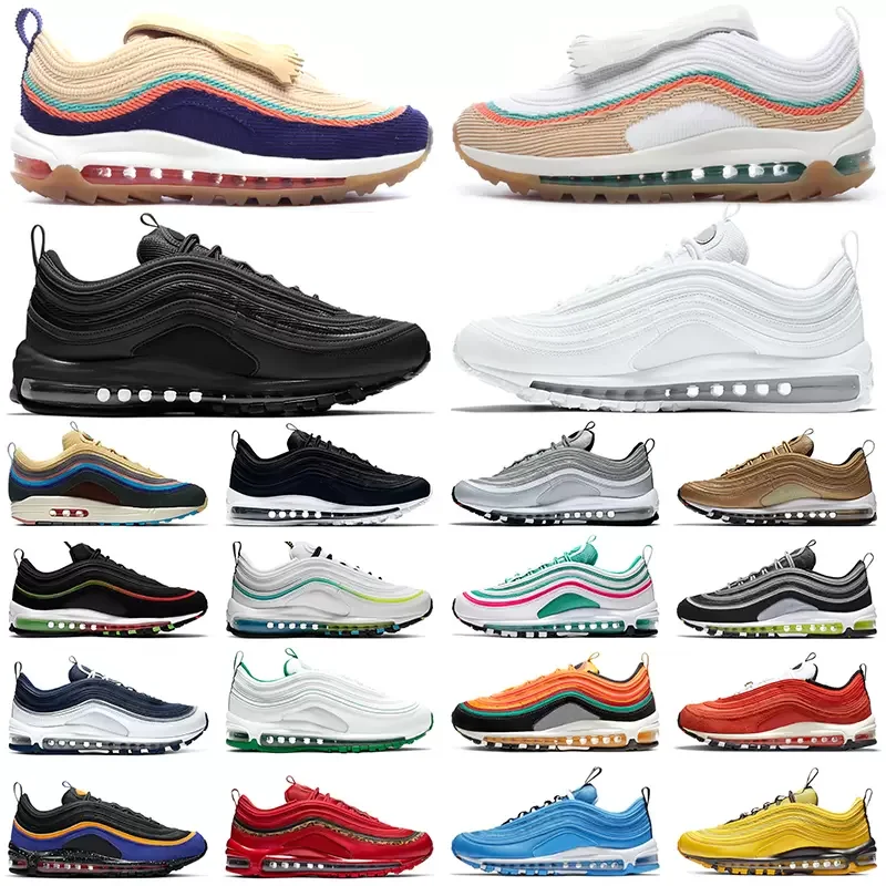 

Air Cushion 97 Running Shoes Men Women Sean Wotherspoon Triple Black White Silver Bullet Gold Basketball Trainers Sports Sneaker
