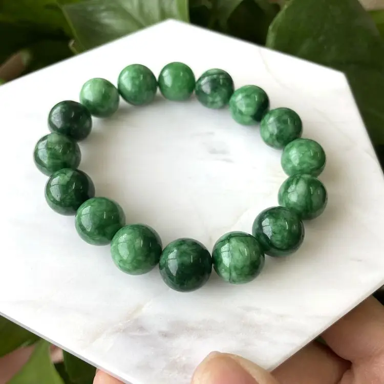 

jialin jewelry INS water resistant 12mm men jade bracelet natural stone real carved jadieit green jade bead bracelet