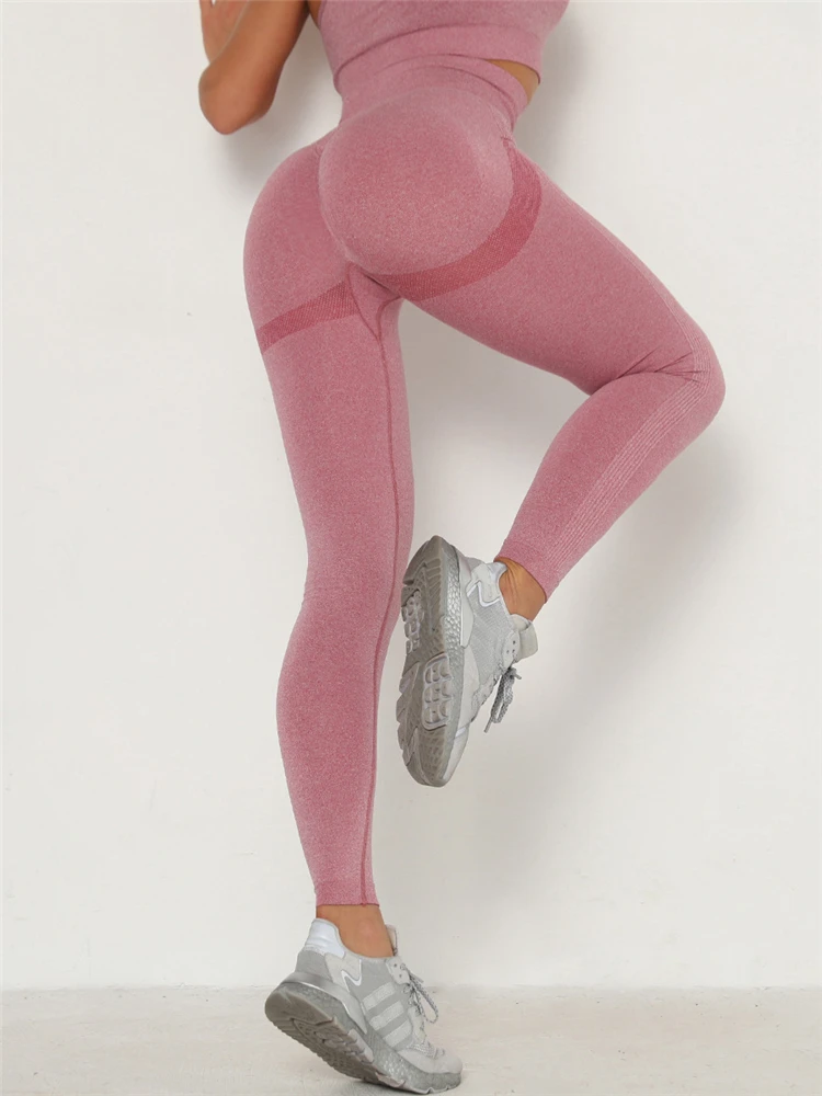 High Waisted Workout Nylon Spandex Sports Woman Yoga Pants Seamless