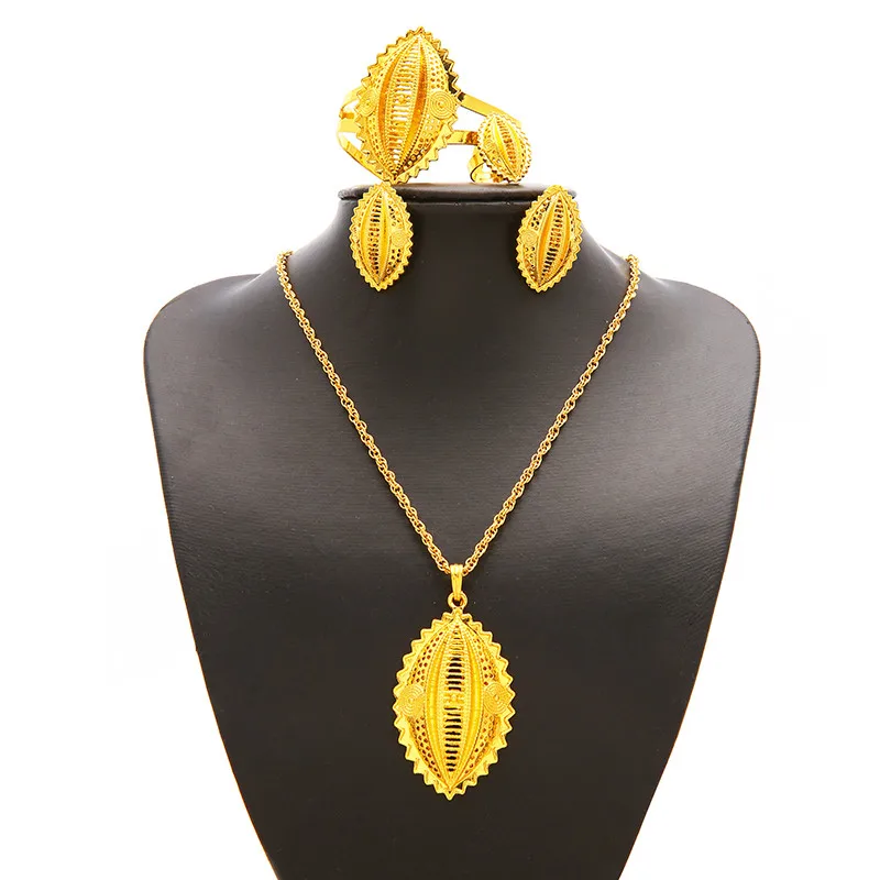 

Ethlyn Four Pcs Wedding Sets Gold Plated Ethiopian Eritrean Traditional Jewelry Accessories Classic Bridal Party S207