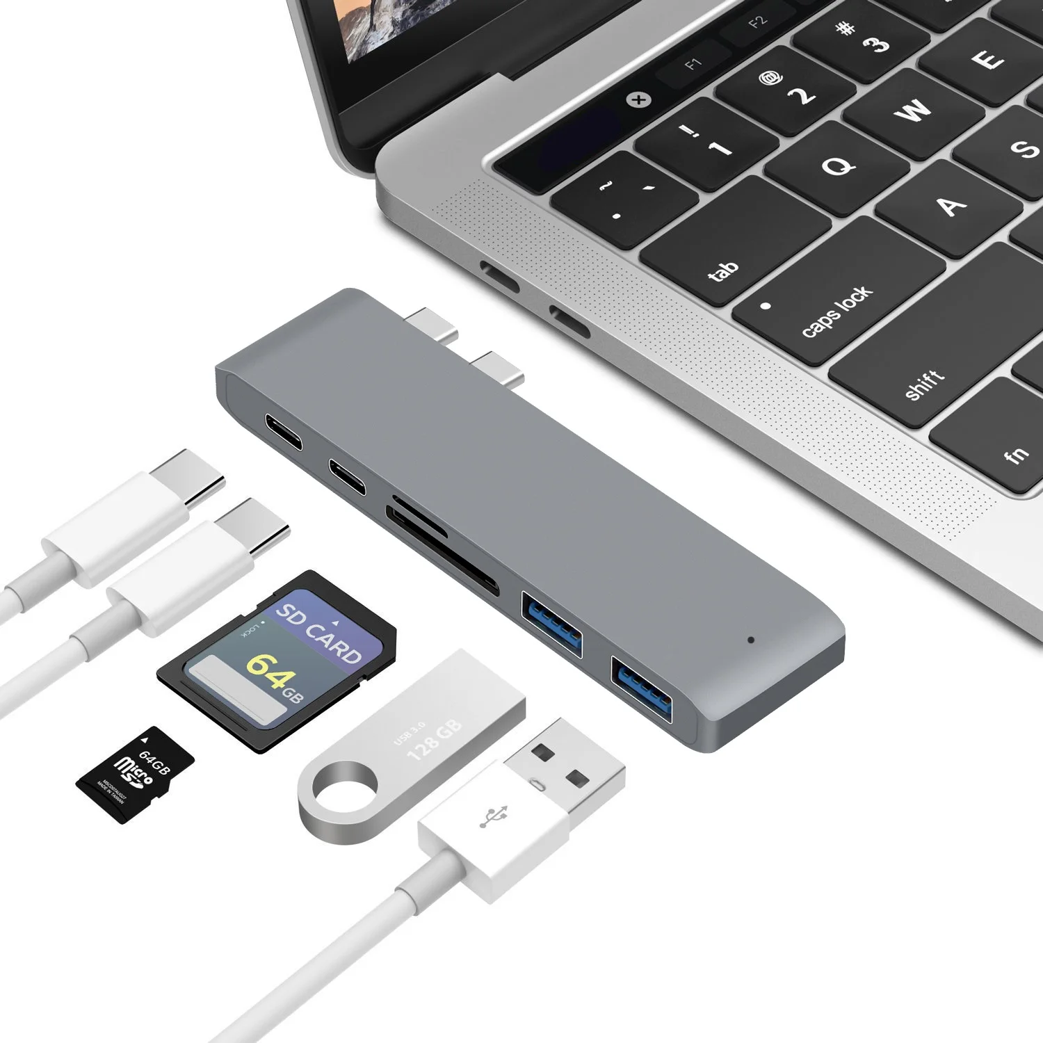 

Vstar 6 in 1 Type C USB Hub TF SD PD Flash card port USB Docking Station for MacBook USB C Hub Adapter, Siliver/grey