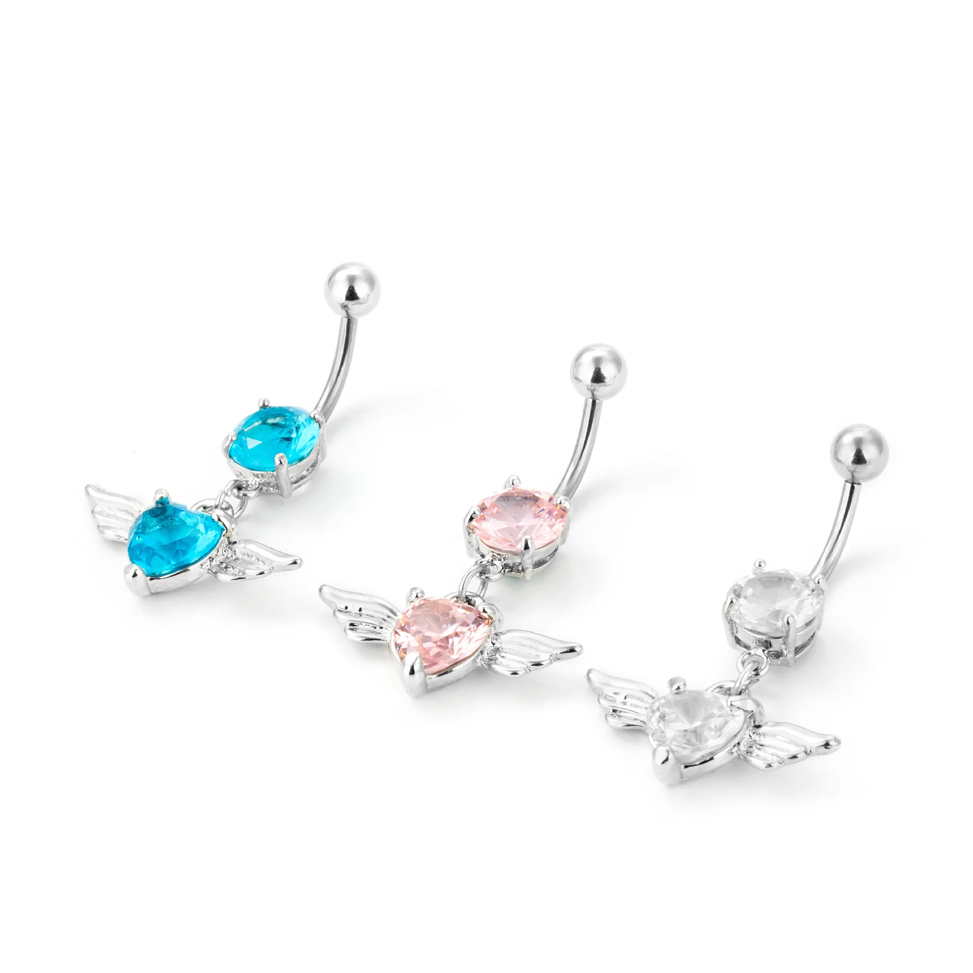 

Belly Button Ring Piercing With Dangling Big Gem Angel Wing