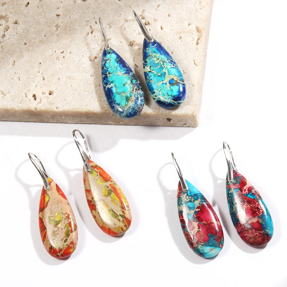 

New Beautiful Elegant Women Jewelry Double-color Emperor Stone Teardrop dangling Earring