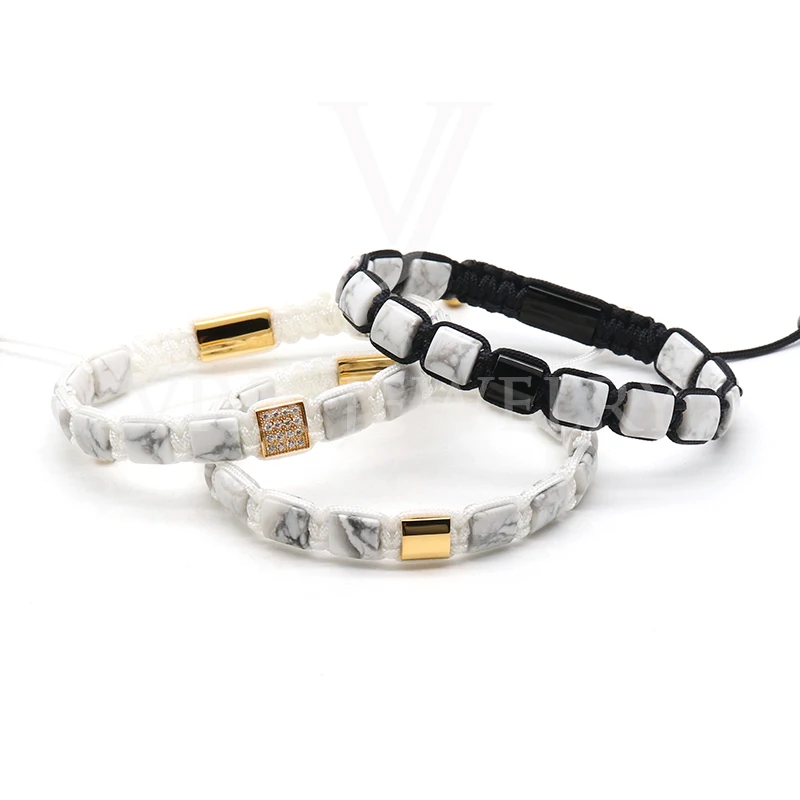 

Popular Viya Jewelry 8mm Square Beads Men Bracelet White Lava Tiger Eye Lapis Stone Bracelet