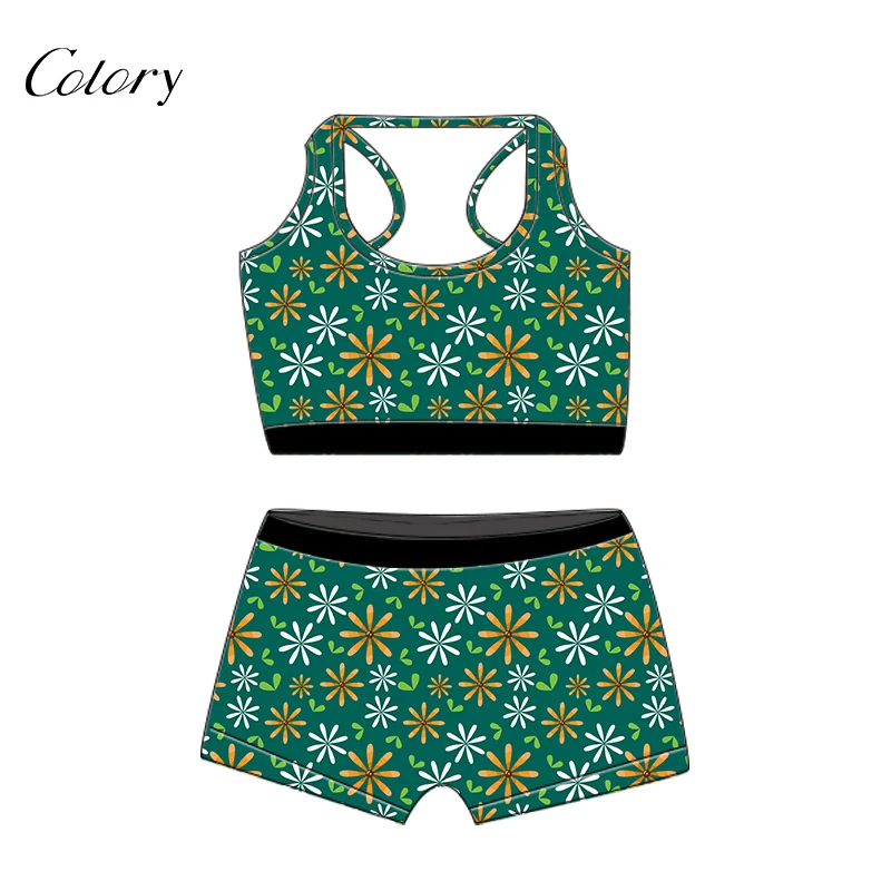 

Colory Crop Top And Short Set Shorts Custom Logo Flower Sleepwear, Picture shows