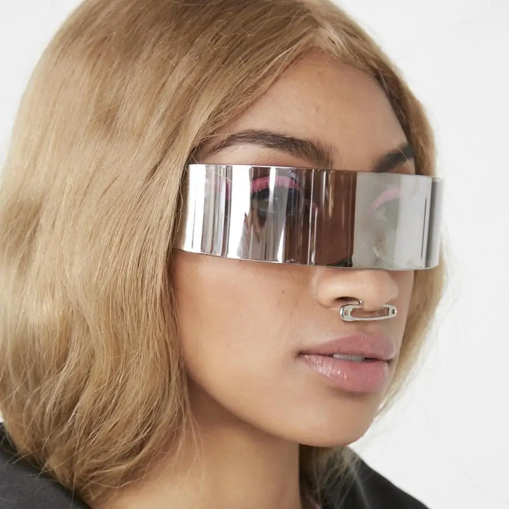 

New all-in-one futuristic warrior sci-fi punk sunglasses rimless glasses party Patty ball decorative mirror Sunglasses