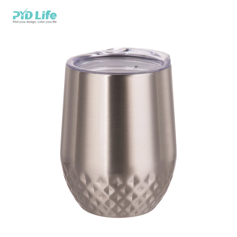 

PYD Life Wholesale 12 OZ 360ML Silver Sublimation Stainless Steel Travel Coffee Diamond Pattern Wine Cup Mugs