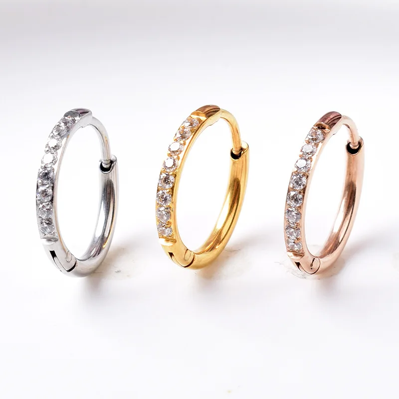 

Fashion Minimalist Waterproof Non Tarnish Jewelry 18k Gold Plated Stainless Steel Zircon Inlay Hoop Huggie Earrings for Women