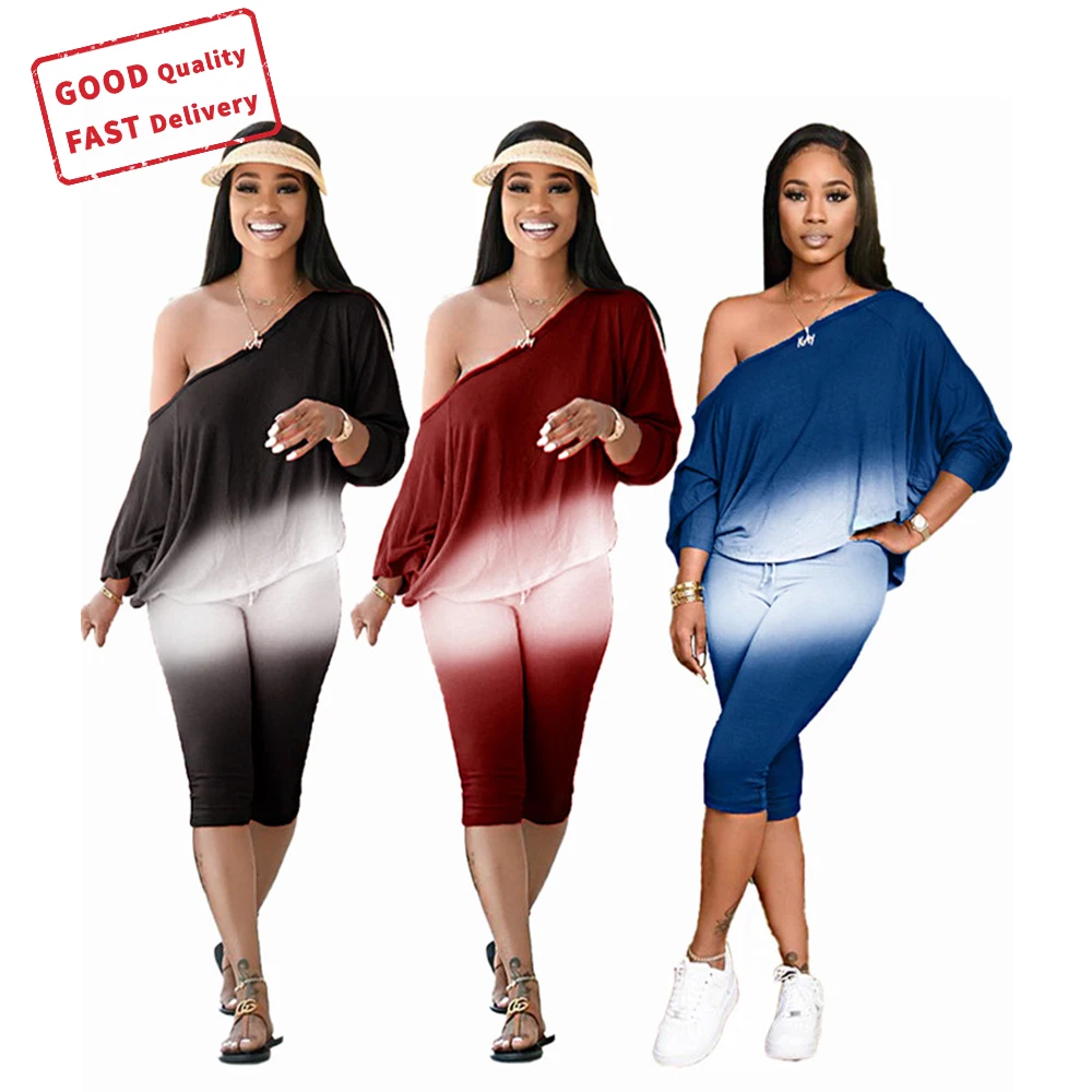 

GQ1703 hot sale two piece set summer women clothing gradient plus size long sleeve two piece sets casual two piece set, Picture