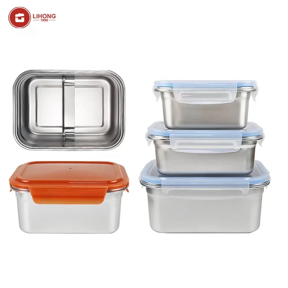 

Wholesale newly meal prep containers leakproof storage food container stackable metal lunch box stainless steel bento lunch box, Silver