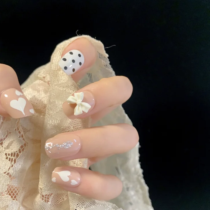 

Wave point full cover false nail Heart shape Butterfly shape press on nails, Nude