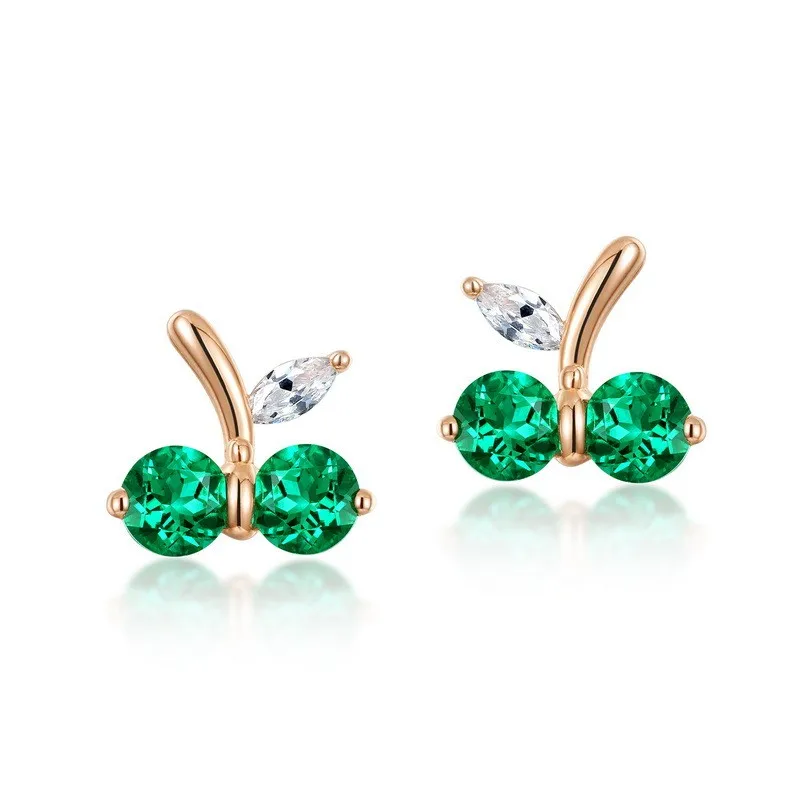 Rose Gold Cherry Stud Earrings with Marquise Clear Stone Luxury Silver Jewelry for Wedding Engagement Anniversary Gift