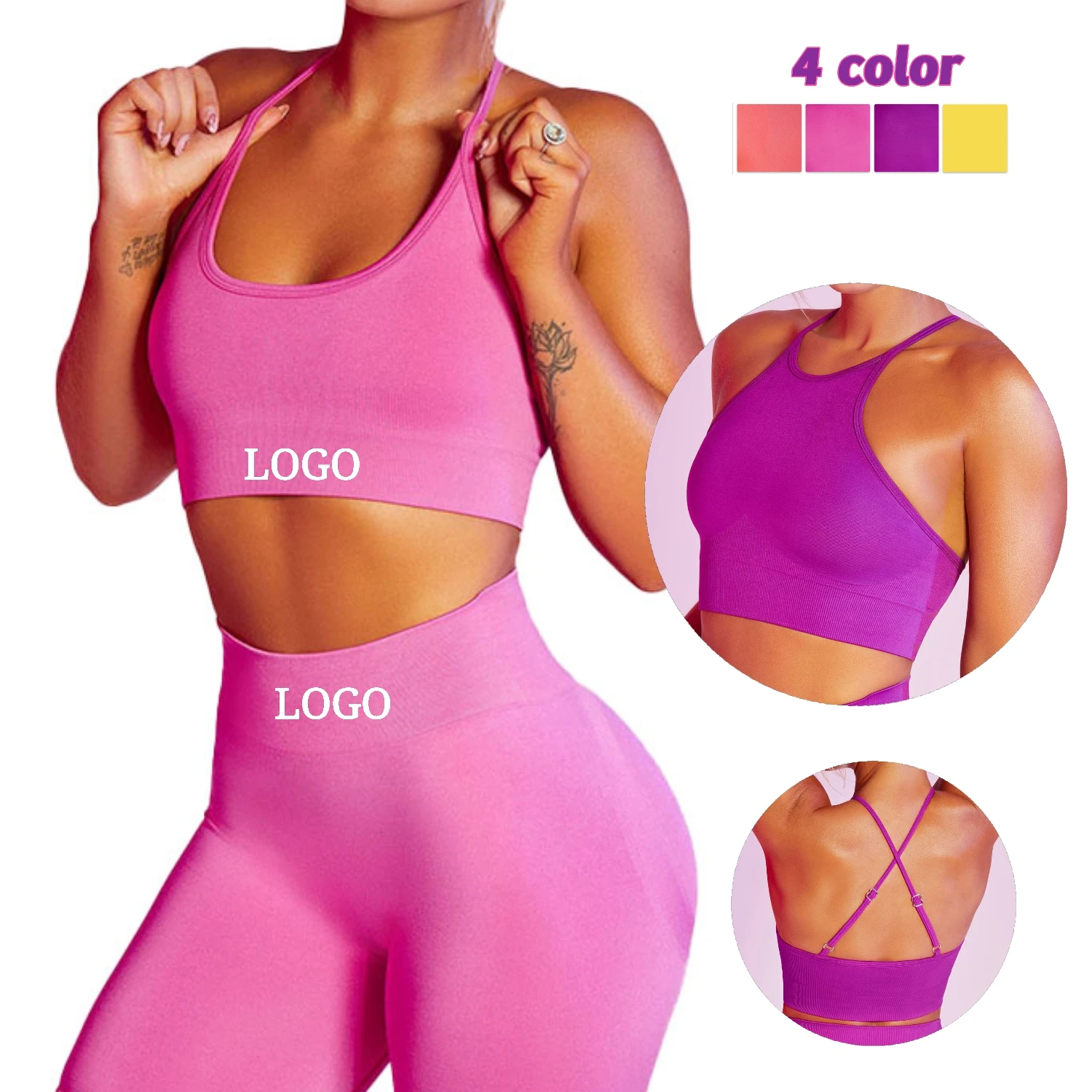 

Bra Vest Seamless Activewear Workout Clothes Fitness Yoga Suit Women Outfit Sports Leggings Bras Gym Yoga Set, As shown