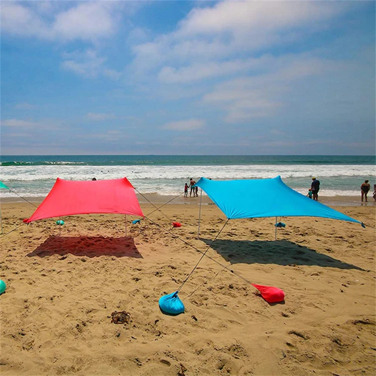 

Sublimation print Outdoor portable shade beach tent for Vacation with 4 Sandbags Anchors