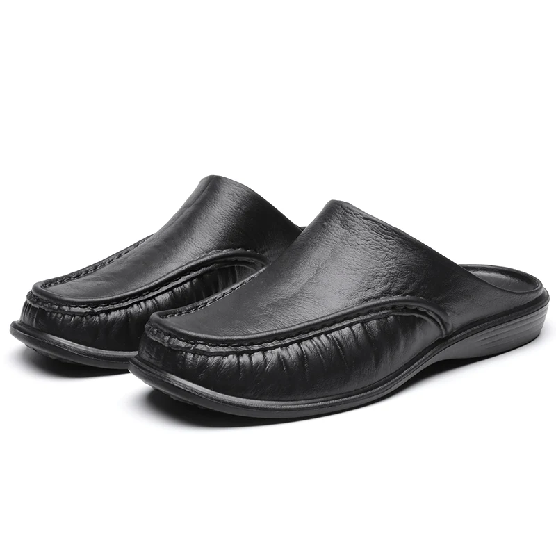 

New Design Four Seasons Fashion Leather Comfortable Non-Slip Soft Wear-Resistant Outdoor Bathroom Slippers Men's Slippers