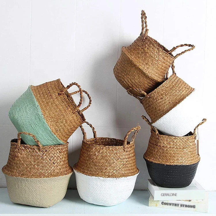 

Amazon hot sale changeabled Woven Seagrass Belly Basket for Storage Plant Pot Basket and Laundry Picnic and Grocery Basket, Natural or oem