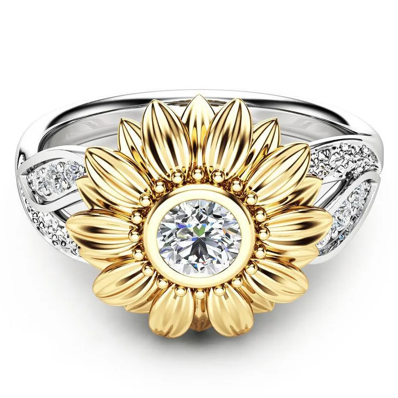 

Women Jewelry Hip Hop 18k Gold Plated Crystal Sunflower Ring, As pic