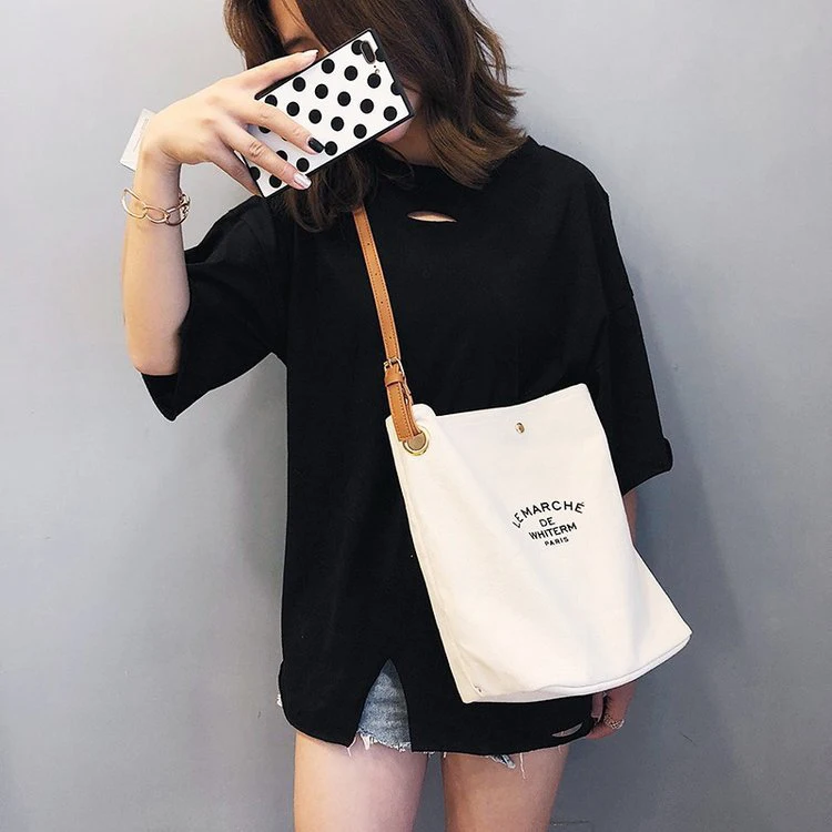 

Fancy Canvas Tote Bag With Leather Straps Crossbody Hand Bag Minimalist Lady Handbags From China, As photos