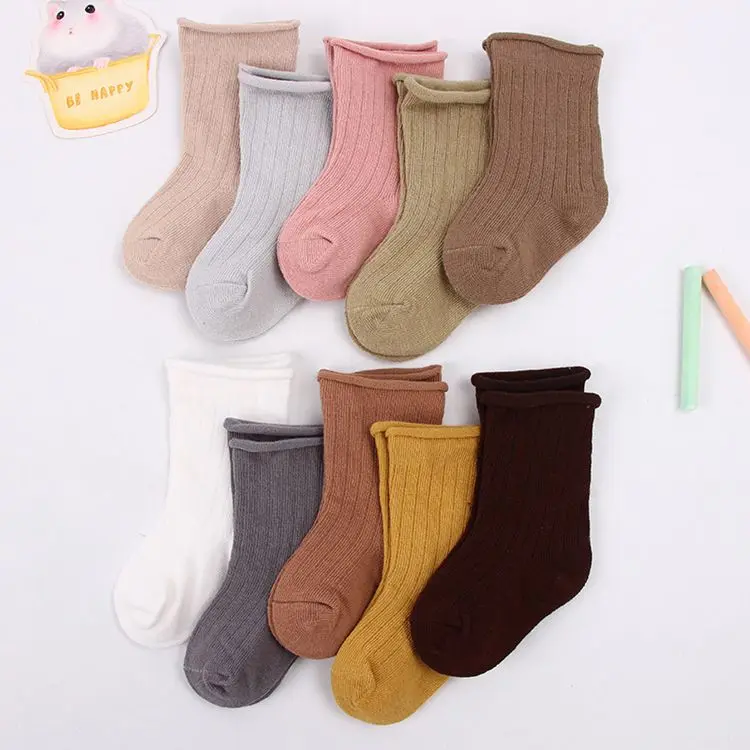 

Ribbed Newborn baby Toddler stripe socks Kids cotton Solid Color socks