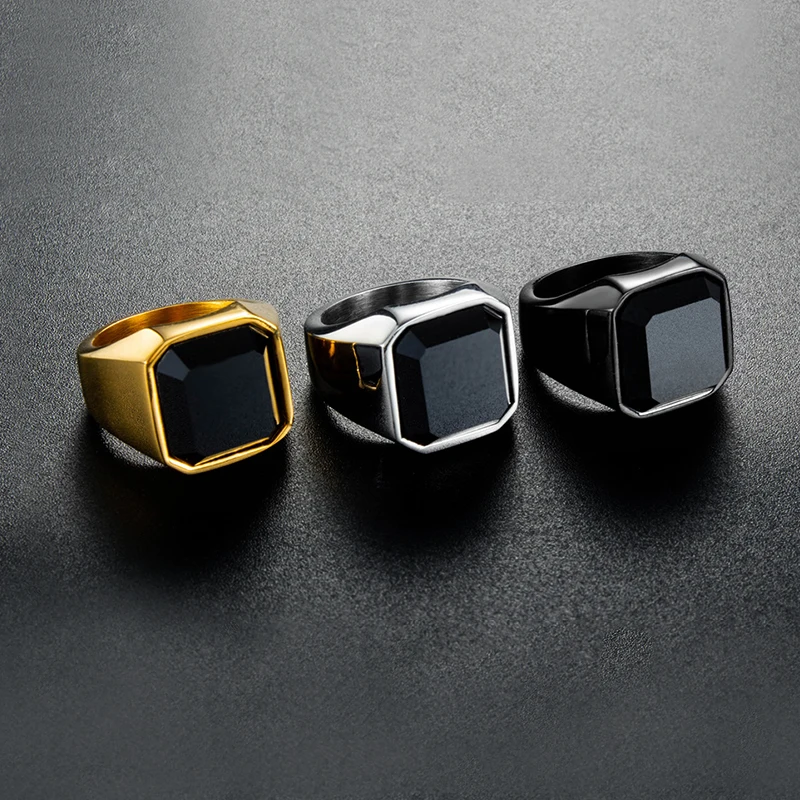 

Jewelry Ring Custom Logo Opp Bag 7-15 Days Stainless Steel Silver Agate Hip Hop Trendy Dainty Luxury for Man Design Big Black