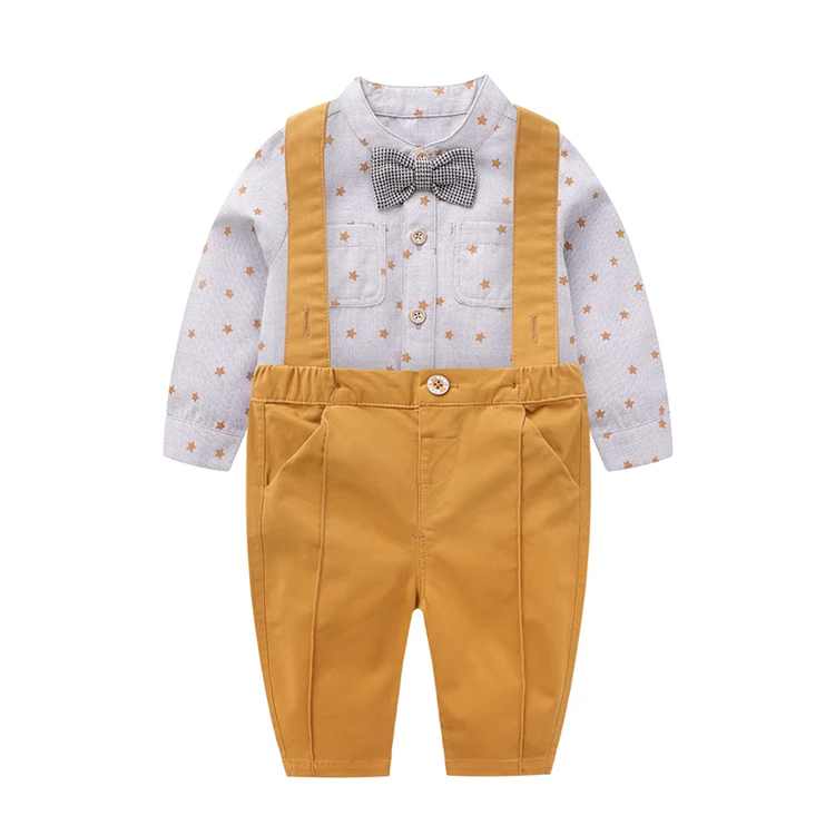 

2021 Spring Printed Blouse and Overalls Baby Boys Clothing Set