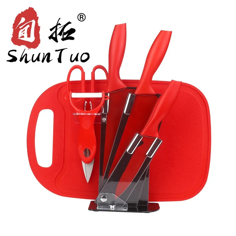 

SHUNTUO pp handle kitchen accessories colorful 7 pcs Stainless Steel Ceramic Kitchen Knives knife set, Customized color