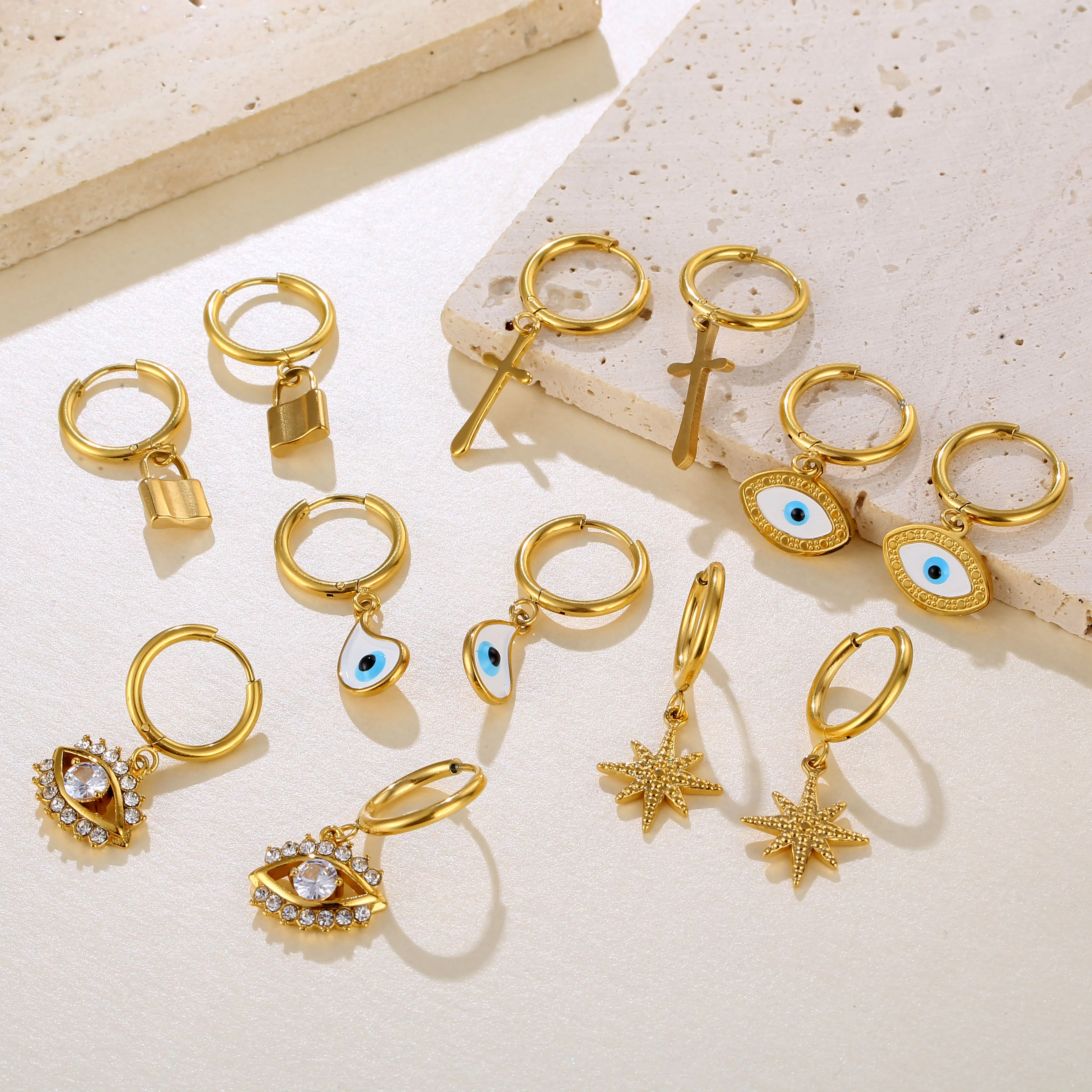 

In Stocks Hypoallergenic Huggie Hoop Earrings Set For Gift Cubic Zircon Dubai 24k Gold Plated Jewelry Fashion Earrings For Women