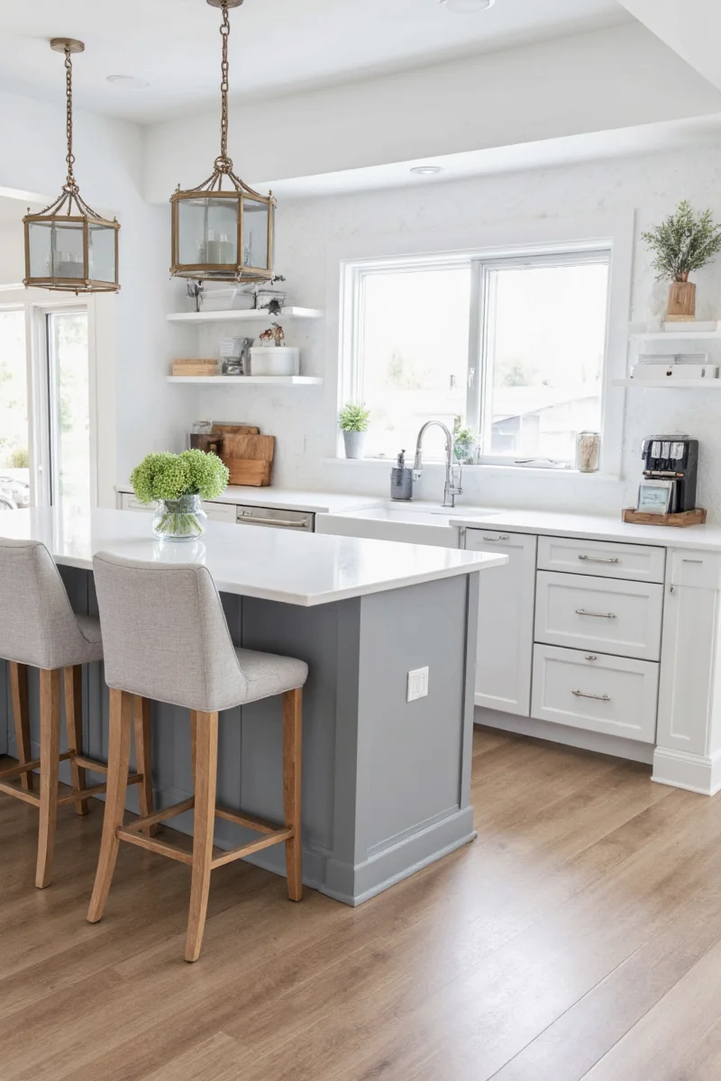 Gray subway tile backsplash