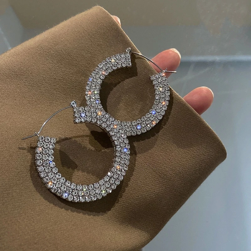 

Kaimei Party Statement Jewelry Small Circle Geometric Crystal Hoop Earrings for Women Bijoux Big Rhinestones Earrings, Many colors fyi