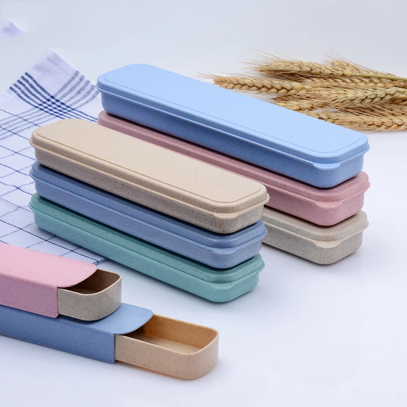 

Biodegradable Food Grade Wheat Straw Convenient Portable Tableware Cutlery Storage Case, Blue,green,pink,brige