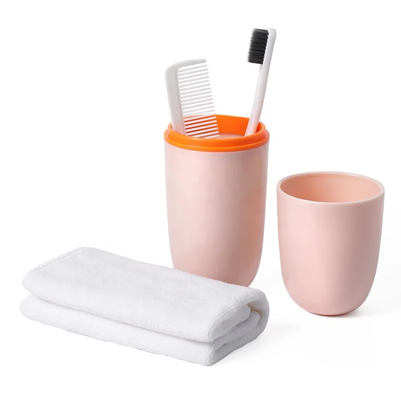 

3 Packs Travel Toothbrush Case Set Plastic Portable Multifunctional Wash Cup, Blue/pink/white