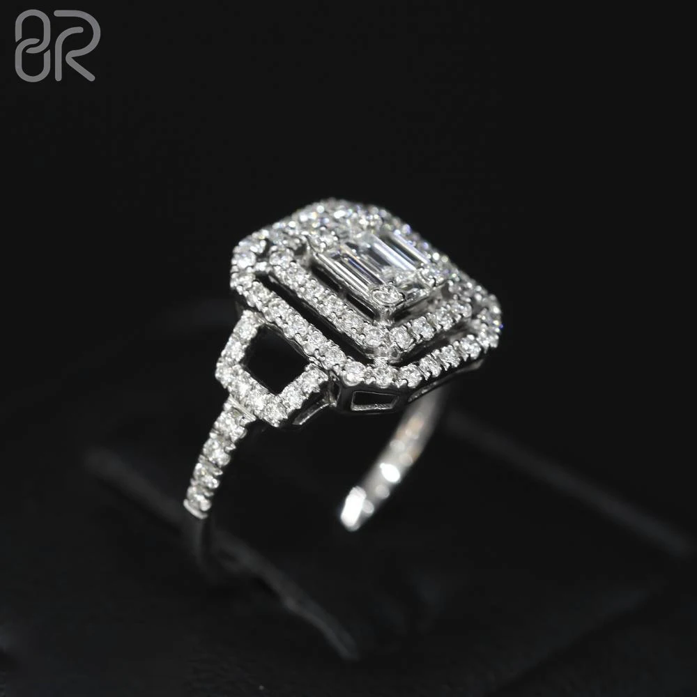 

Wholesale Price Women Moissanite Wedding Ring Iced Out Baguette Cut Diamond 925 Silver Fine Engagement Rings