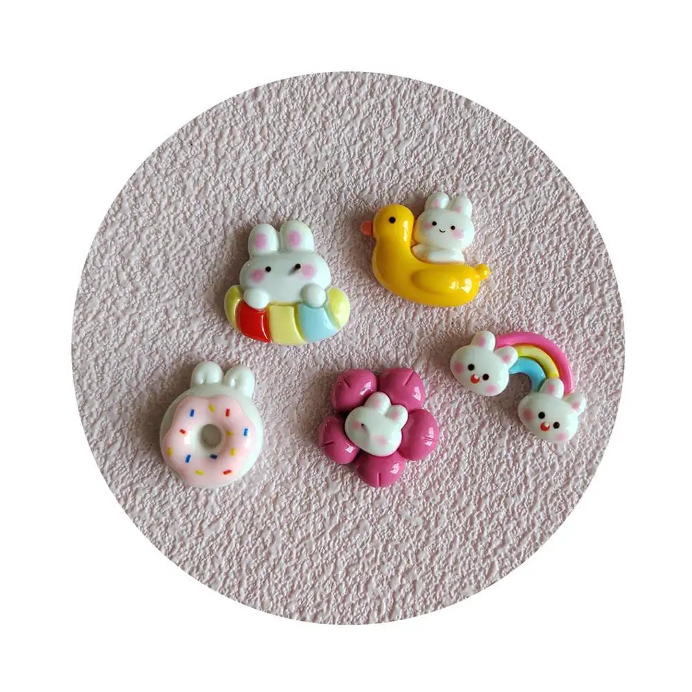 Kawaii Rabbit Jewelry Accessories Flat Back Animal Duck Flower Rainbow Donut Cabochon Phone Case Hair Clips DIY Ornament