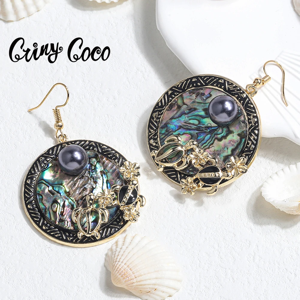 

Cring CoCo Boho Chic Jewelry Earrings Round Tortoise Pearl Flower Samoan Wholesale Abalone Shell Earring Women, Picture shows