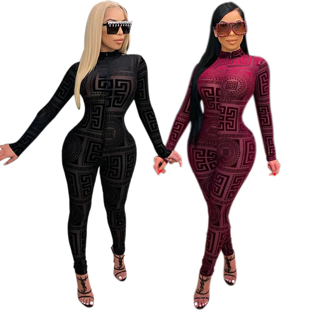 

Womens Fashion Trendy one piece bodycon Long Sleeve mesh jumpsuits for women, Picture