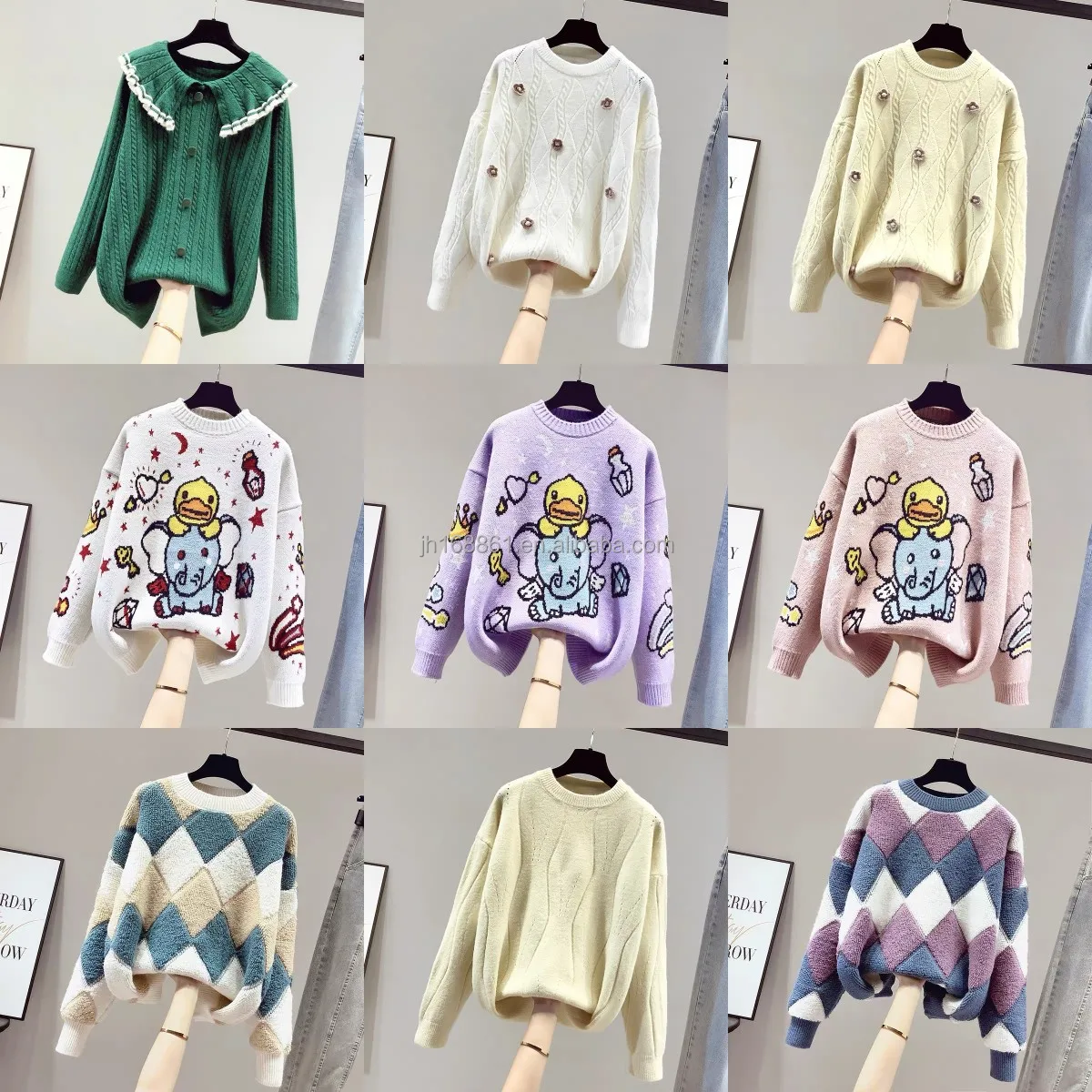 

Wholesale autumn and winter long knitted pullover soft animal jacquard logo knitted pullover women's sweater fashion, Customized color