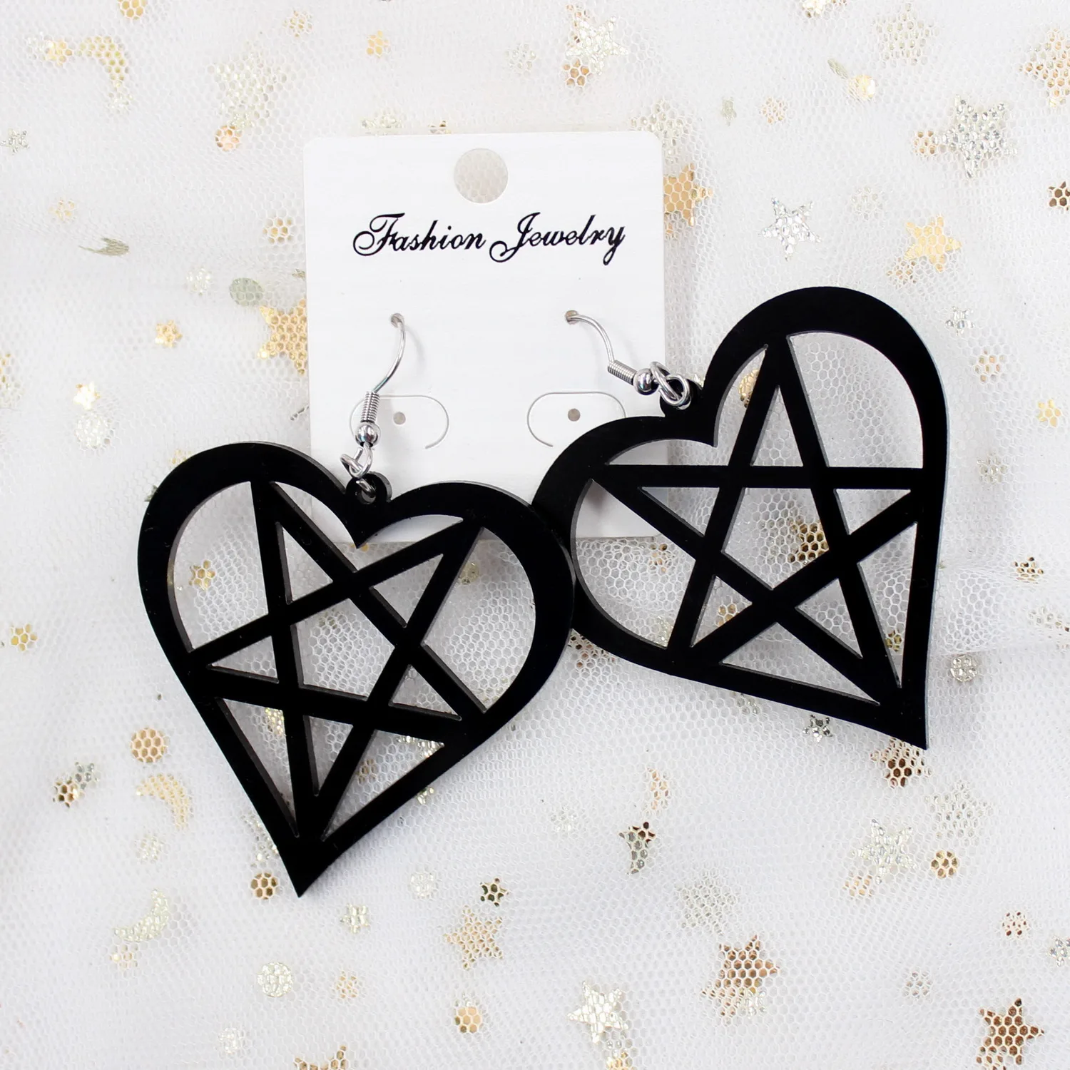 

AH010 Acrylic Pentagram Dangle Earrings Black Pentagram Acrylic Earrings, Picture