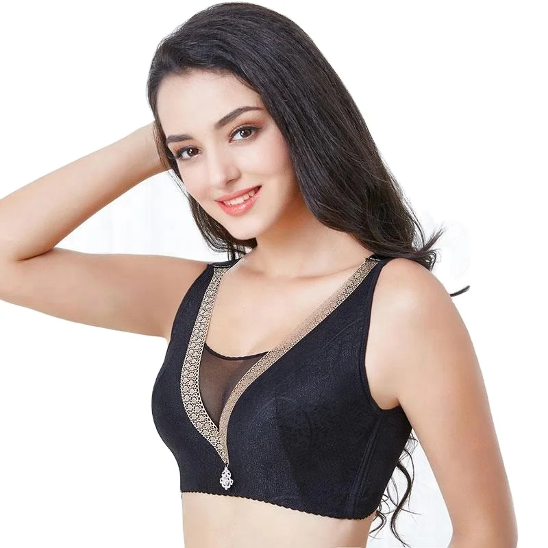 

Dropshipping Good Quality 4 Hooks Back Closure Soft Breathable Delicate Deep V Sexy Push Up Women Bra, Black,blue,purple,red