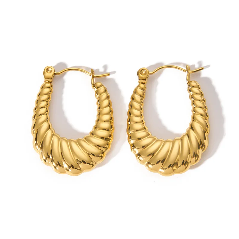 

Custom Fashion Non Tarnish Jewelry 18K Gold Plated Circle Earring Stainless Steel Twisted Chunky Hoop Earrings YF3389