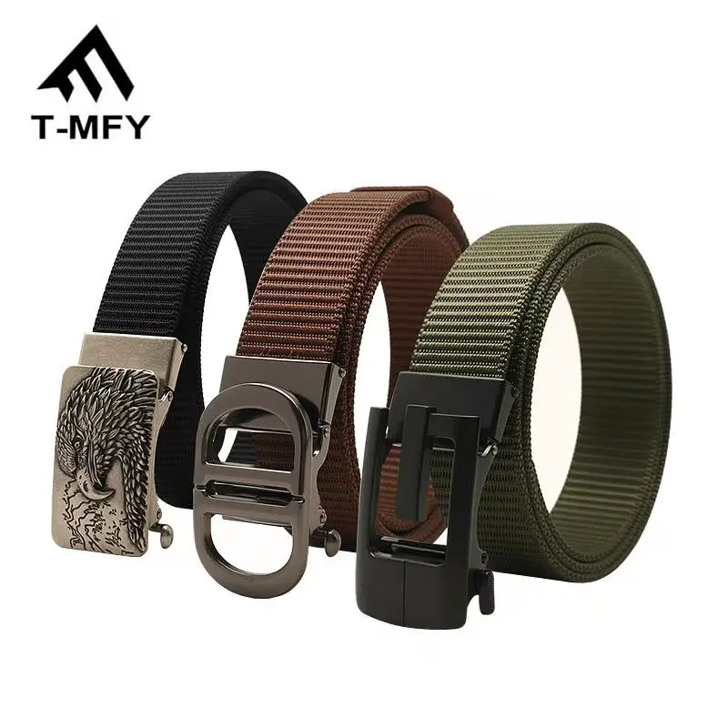 

2021 t-mfy Custom Nylon Adjustable Military Belt Strap with Automatic Metal Buckle for men