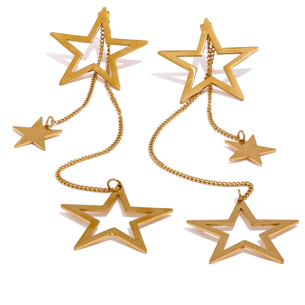 

JINYOU 344 Fashion Star Long Drop Dangle Earrings Stainless Steel 18K Gold Color Plated Waterproof Temperament Jewelry 2023