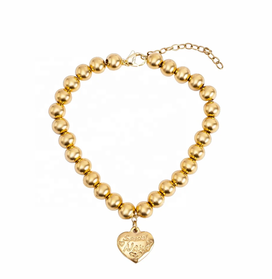 

Beaded Chains Bracelets Gold For Women Stainless Steel High Polished Wholesale Cheap Jewelry, 18 k gold