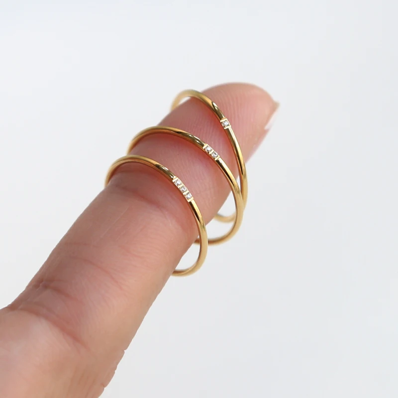 

Mini Thin Cubic Zirconia 18K Gold Plated Rings Circle Geometric Cluster Zircon Ring Plain Minimalist Stainless Steel Jewelry Hot