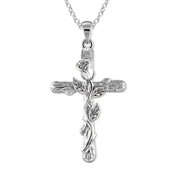 

Jachon classic vintage fashion necklace Jesus cross rose necklace alloy unique necklace, As picture