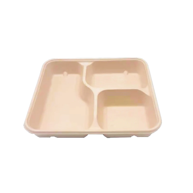 

Environmental Bagasse Tray Wholesale Protection And Biodegradable Corn Starch Three-Grid Tray, Black, white, red, green or customized