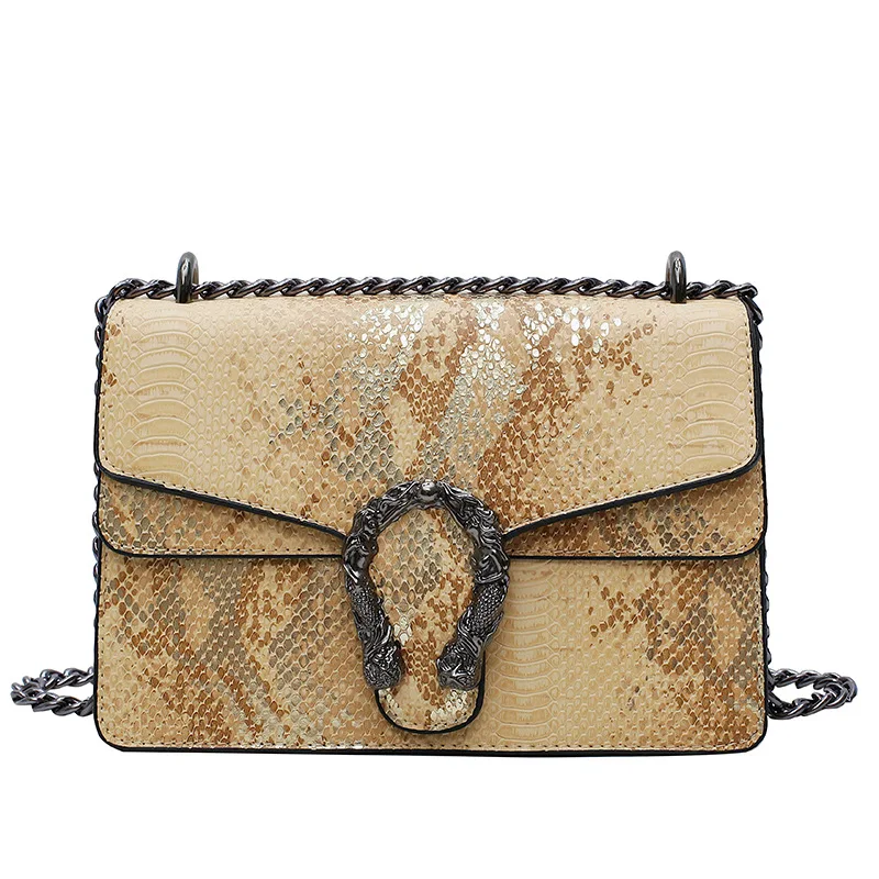 

Famous design Snake pattern fashion purse for ladies Branded Ins Hot Selling High Quality bag designer handbag gunmetal chain, 5 color option