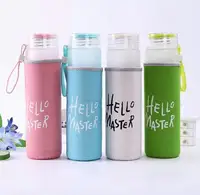 

Custom Logo ECO Friendly Personalized Hello Master Rainbow Colorful Frosted Silicon Sleeve Private Label Glass Bottle For Water