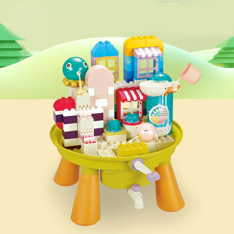 

New Arrival Children Game Play Water Blocks Building Tables Toys Plastic Kid Building Block Table